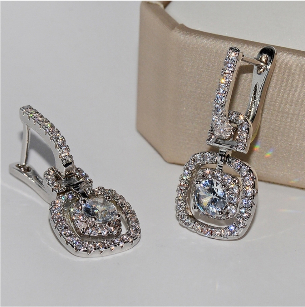 Sparkly zircon crystal drop hook dandle drop fashion earrings - Picture 4 of 4